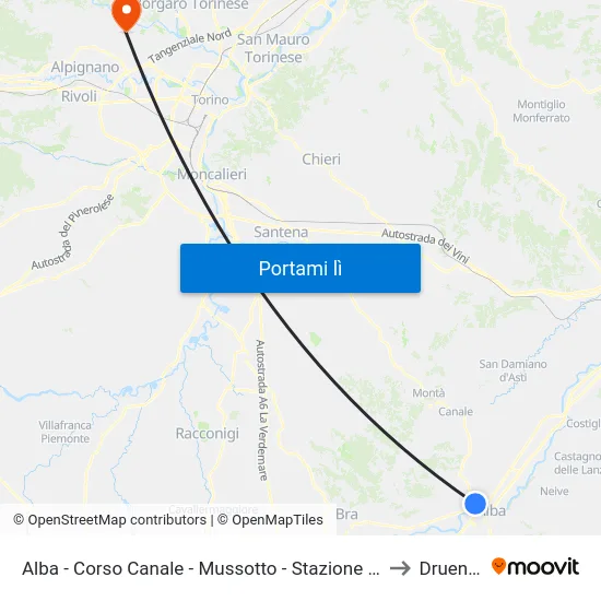 Alba - Corso Canale - Mussotto - Stazione FS to Druento map
