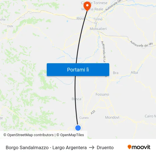 Borgo Sandalmazzo - Largo Argentera to Druento map