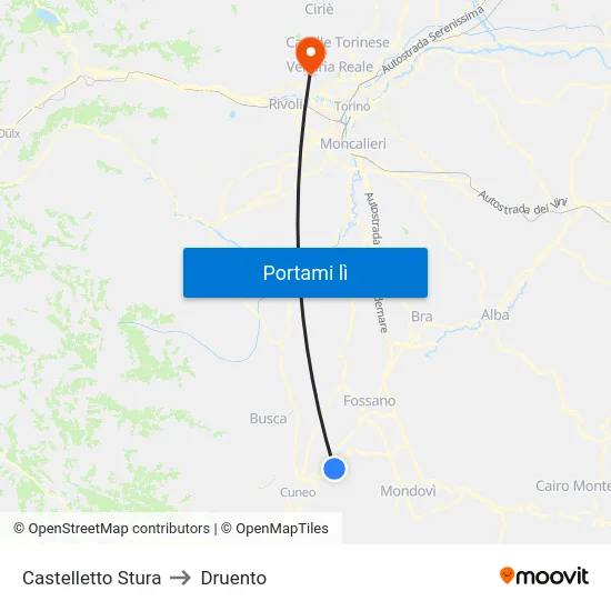 Castelletto Stura to Druento map