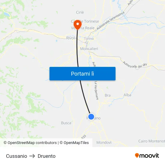 Cussanio to Druento map