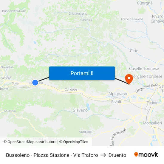 Bussoleno - Piazza Stazione - Via Traforo to Druento map