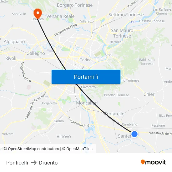 Ponticelli to Druento map