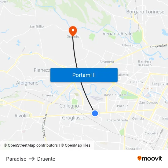 Paradiso to Druento map