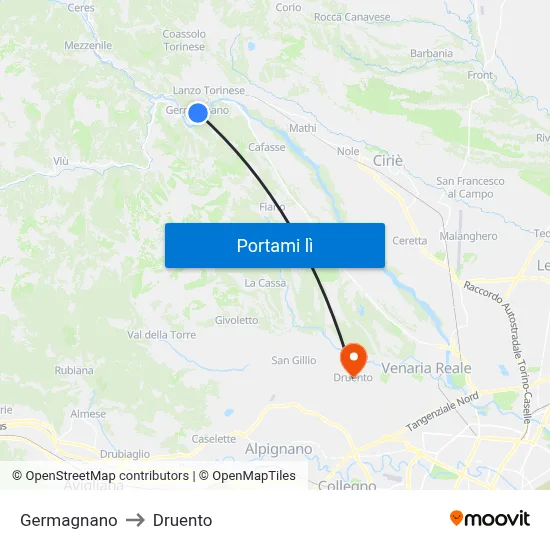 Germagnano to Druento map