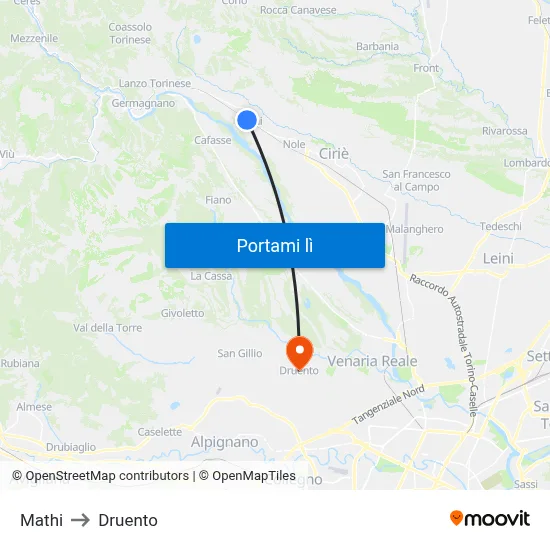 Mathi to Druento map