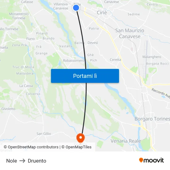 Nole to Druento map