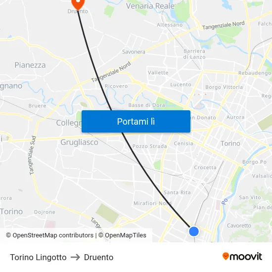 Torino Lingotto to Druento map