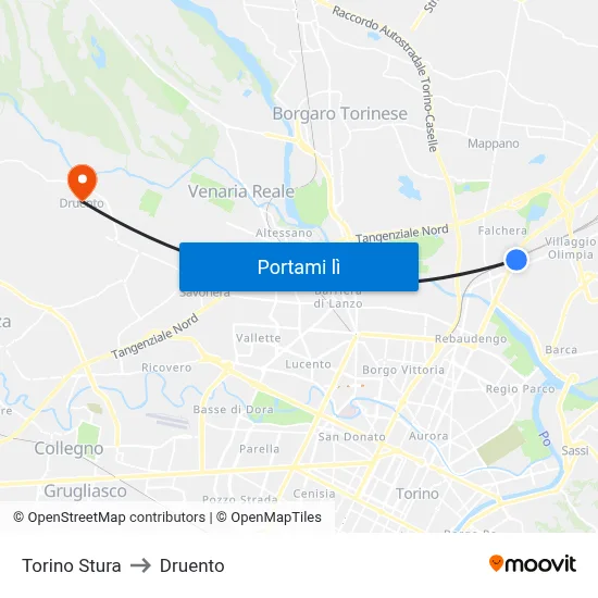 Torino Stura to Druento map