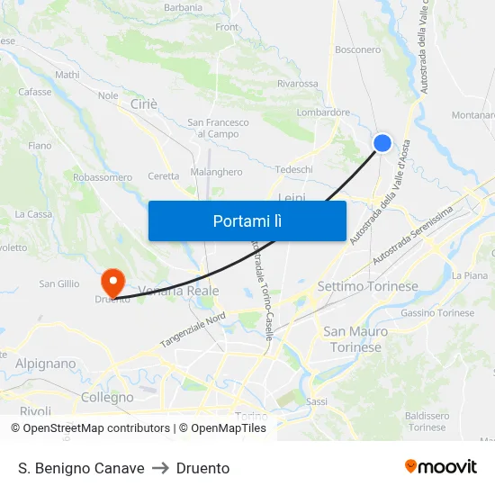 S. Benigno Canave to Druento map