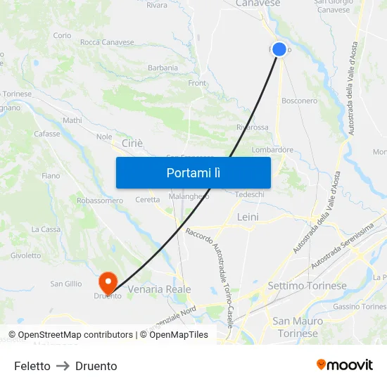 Feletto to Druento map