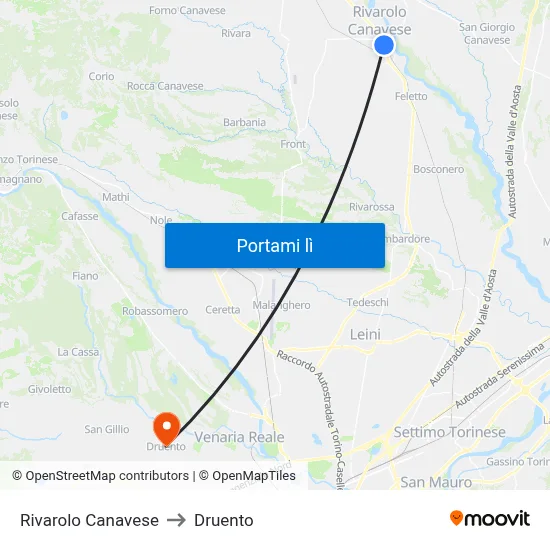 Rivarolo Canavese to Druento map
