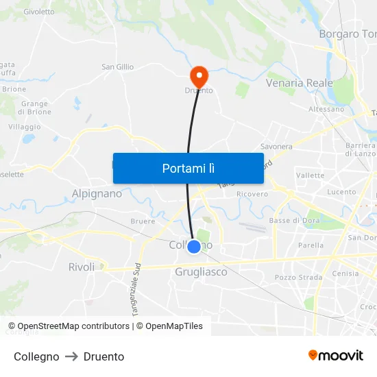 Collegno to Druento map