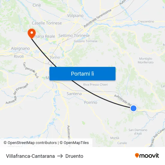 Villafranca-Cantarana to Druento map