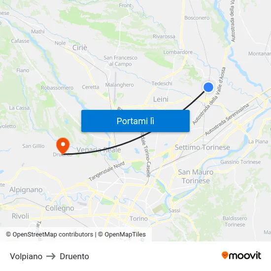 Volpiano to Druento map