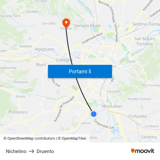Nichelino to Druento map