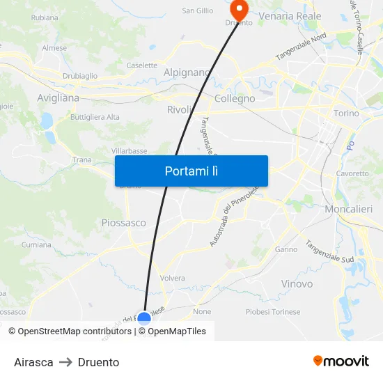 Airasca to Druento map