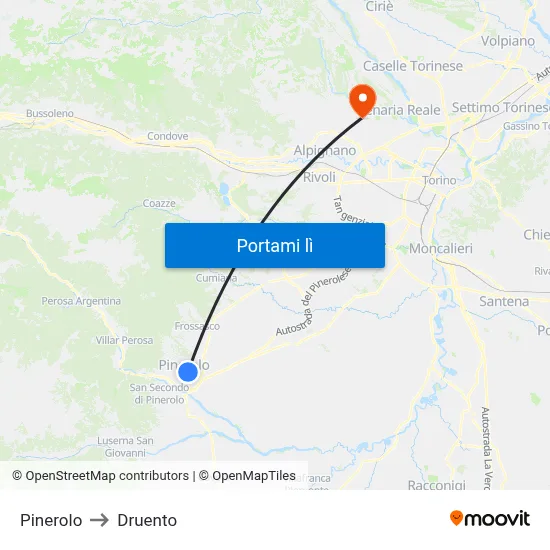 Pinerolo to Druento map