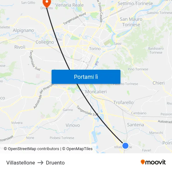 Villastellone to Druento map