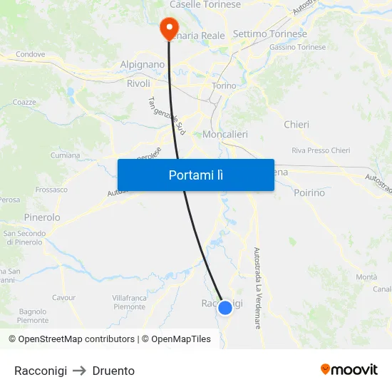 Racconigi to Druento map