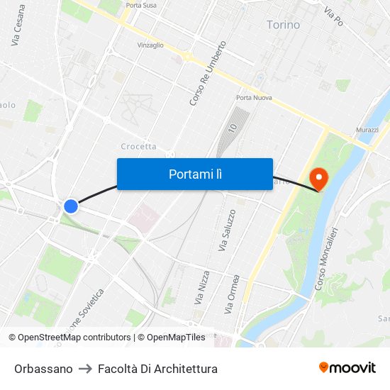 Orbassano to Facoltà Di Architettura map