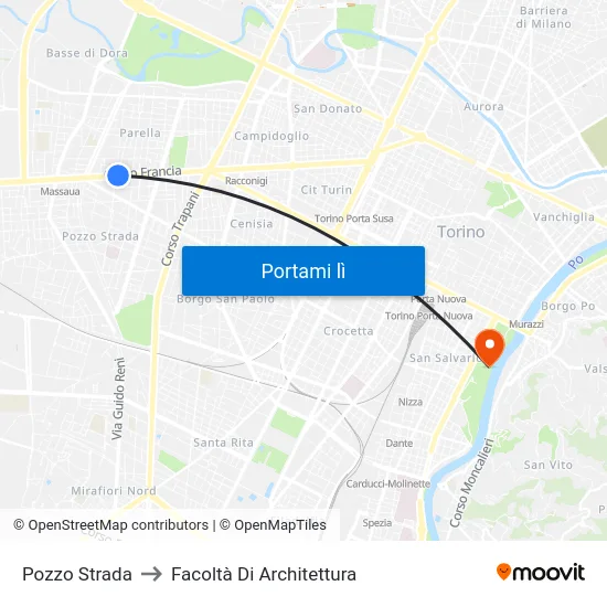 Pozzo Strada to Facoltà Di Architettura map