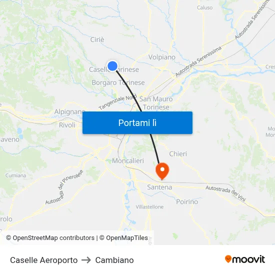 Caselle Aeroporto to Cambiano map