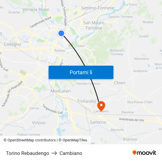 Torino Rebaudengo to Cambiano map
