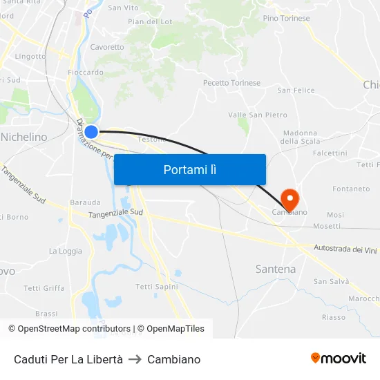 Caduti Per La Libertà to Cambiano map