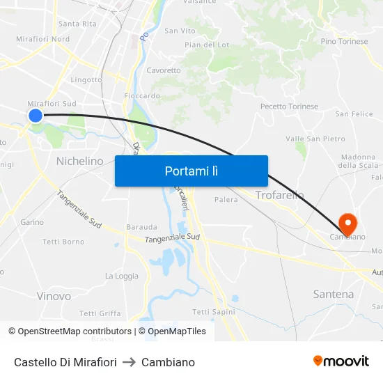 Castello Di Mirafiori to Cambiano map