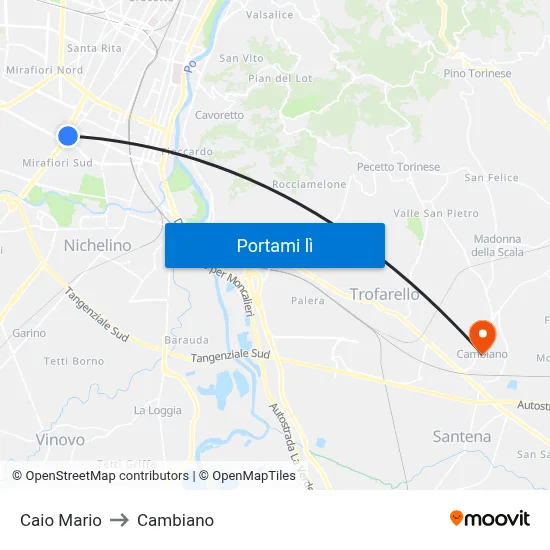 Caio Mario to Cambiano map