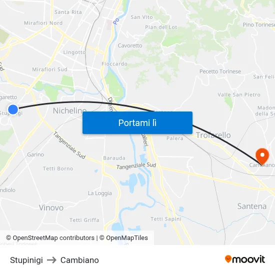 Stupinigi to Cambiano map