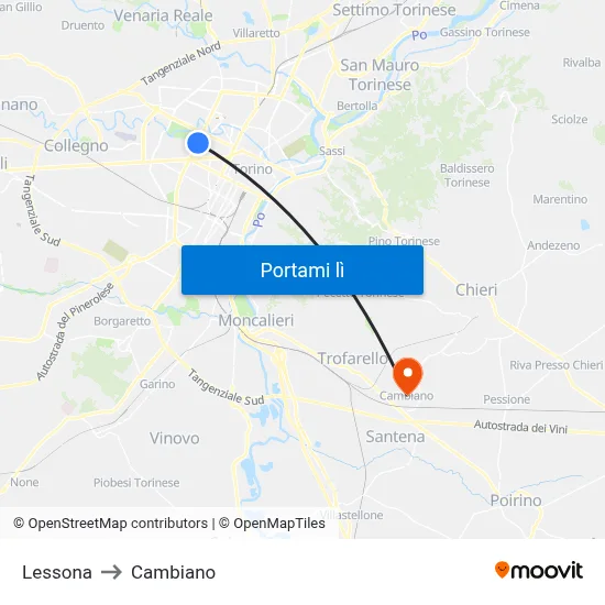 Lessona to Cambiano map