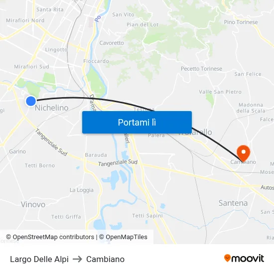 Largo Delle Alpi to Cambiano map