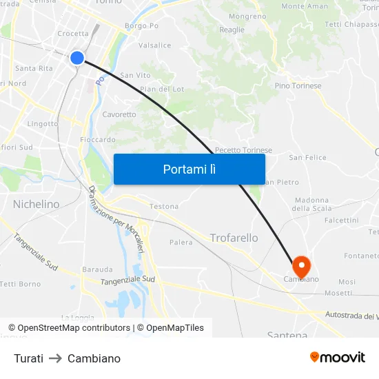 Turati to Cambiano map