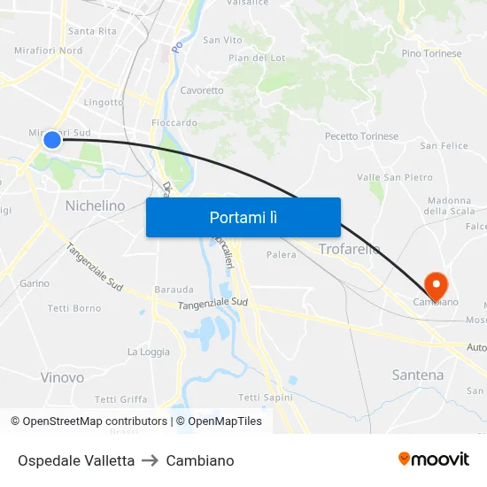 Ospedale Valletta to Cambiano map