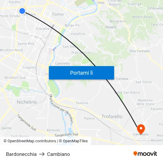 Bardonecchia to Cambiano map