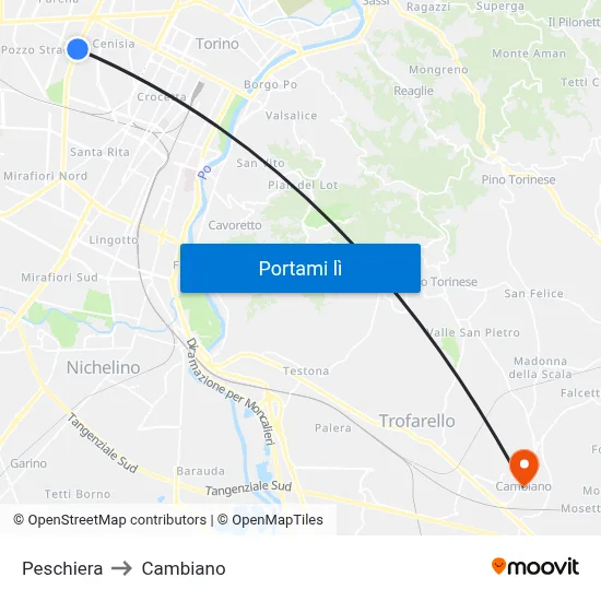 Peschiera to Cambiano map