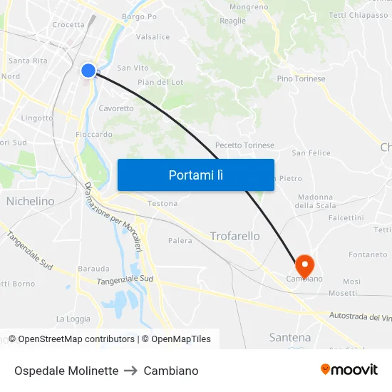 Ospedale Molinette to Cambiano map