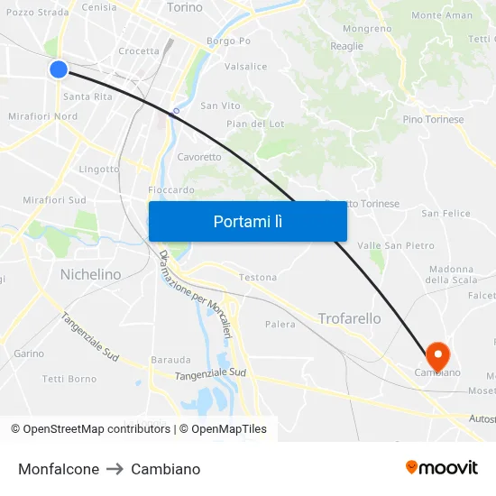 Monfalcone to Cambiano map