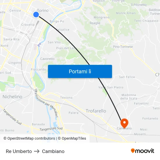 Re Umberto to Cambiano map