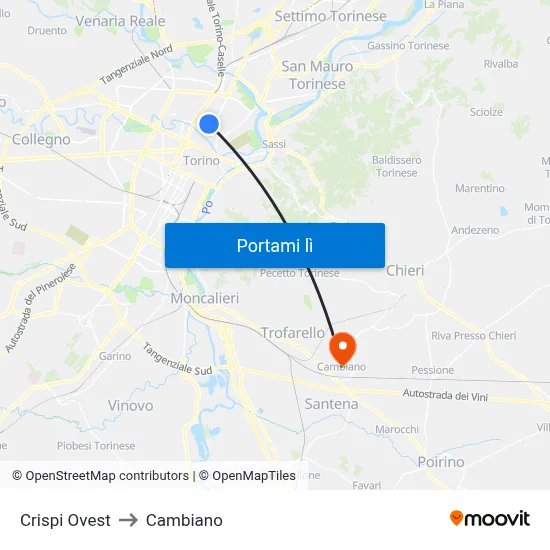 Crispi Ovest to Cambiano map