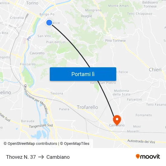 Thovez N. 37 to Cambiano map