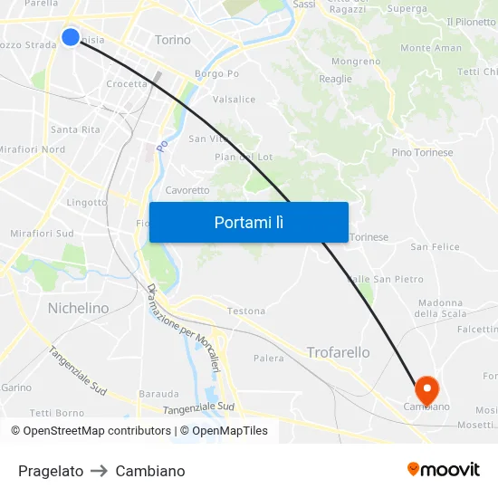 Pragelato to Cambiano map