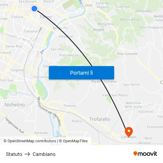Statuto to Cambiano map