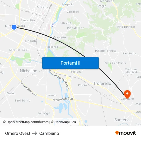 Omero Ovest to Cambiano map