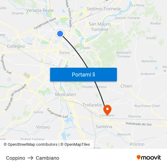 Coppino to Cambiano map