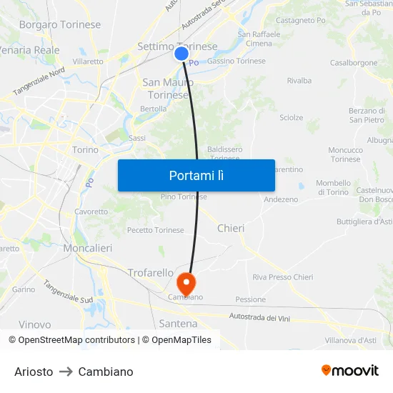 Ariosto to Cambiano map