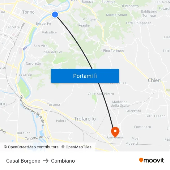 Casal Borgone to Cambiano map