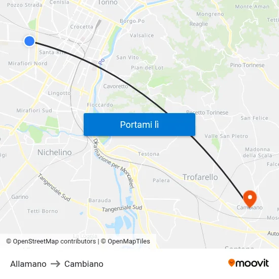 Allamano to Cambiano map