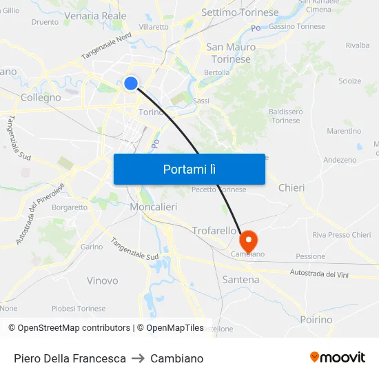 Piero Della Francesca to Cambiano map